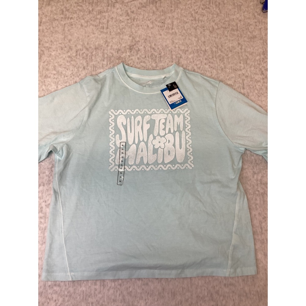 DSG Girls XL Surf Team Malibu Graphic Tee Light Blue Waterscape DAG15106WG NWT